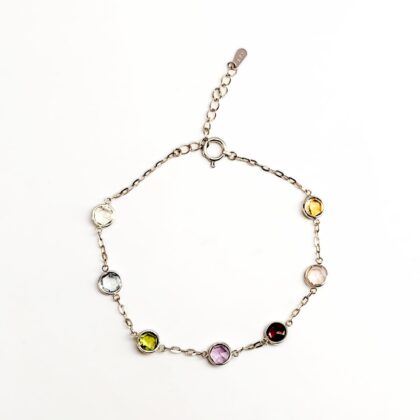 Sterling Silver Multi-Gemstone Bracelet 17–19cm #68552