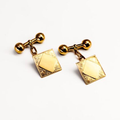 Vintage 9ct Yellow Gold Square Cufflinks 14mm Face 6.6g #68820