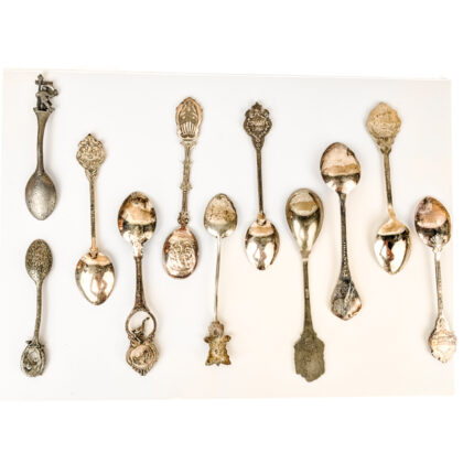 Vintage Souvenir Teaspoons Lot of 11 – Mixed Designs & Travel Themes – Assorted Collection #68425