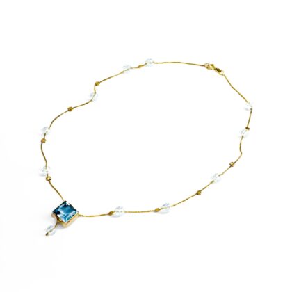 14ct Yellow Gold Blue Topaz & Glass Bead Necklace #68339