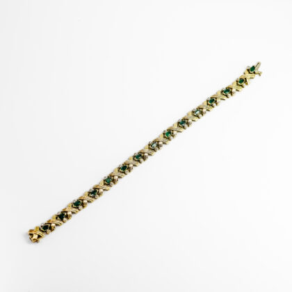 14ct Yellow Gold Natural Emerald and Diamond Bracelet #68849