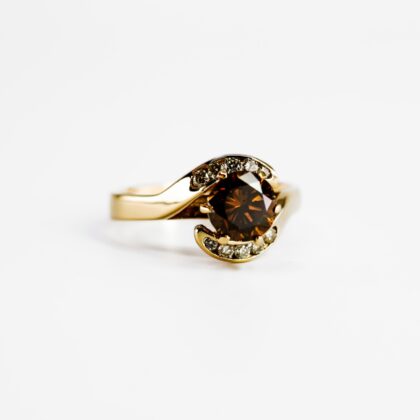 18ct 1ct Cognac Diamond Yellow Gold Ring Size M Valued $8550 #68584