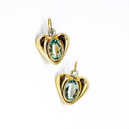 18ct Yellow Gold Blue Topaz & CZ Heart Earrings #68888