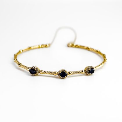 18ct Yellow Gold Sapphire and Diamond Wire Bead open Bangle #68398