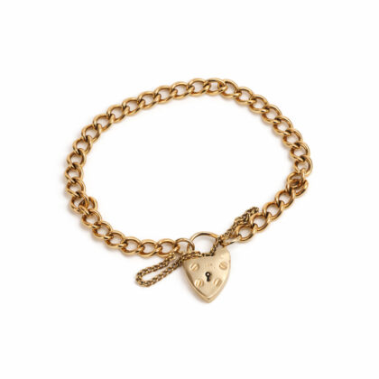 9ct Rose Gold Rounded Curb Link Heart Padlock Bracelet #69271