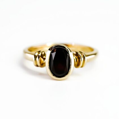 9ct Yellow Gold Bezel set Garnet Ring Size N #68503