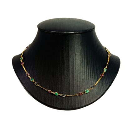 9ct Yellow Gold Emerald, Ruby and Sapphire Necklace 45cm #69252