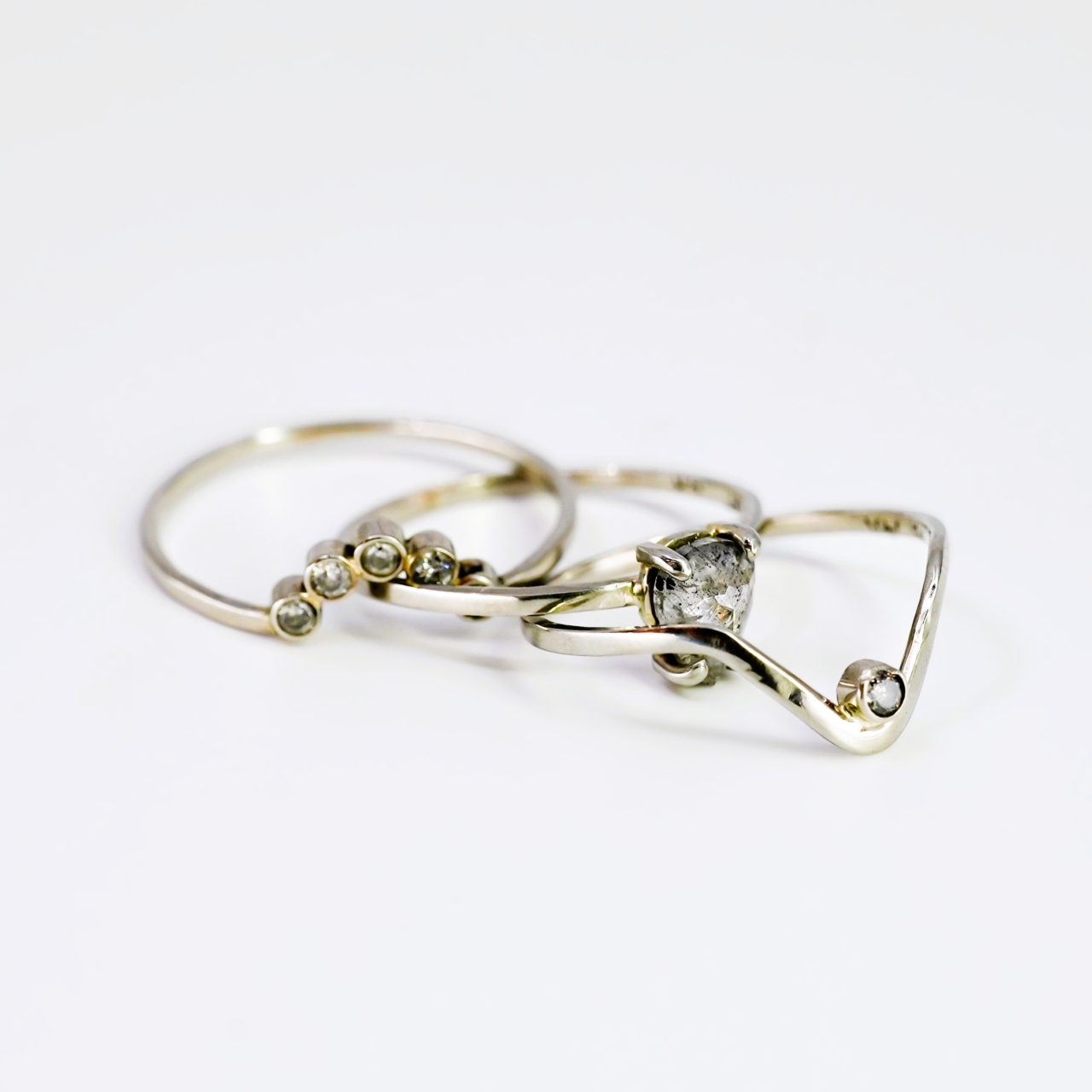 Alexis Russell 14ct White Gold Salt & Pepper Diamond Ring Set of Three #69130 Alexis Russell 14ct White Gold Salt & Pepper Diamond Ring Set of Three #69130 - Image 4