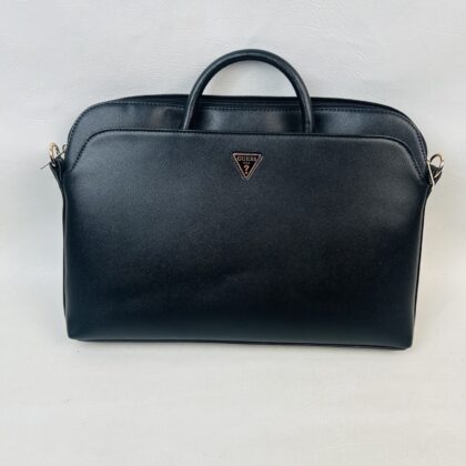 Guess Grained Edition Laptop Bag | Black Saffiano-Style | 15/16-Inch | Rose Gold Hardware #69264-1
