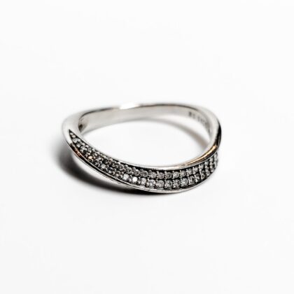 Pandora Pavé Wave Ring In Sterling Silver Size 54 (AU N) #63024