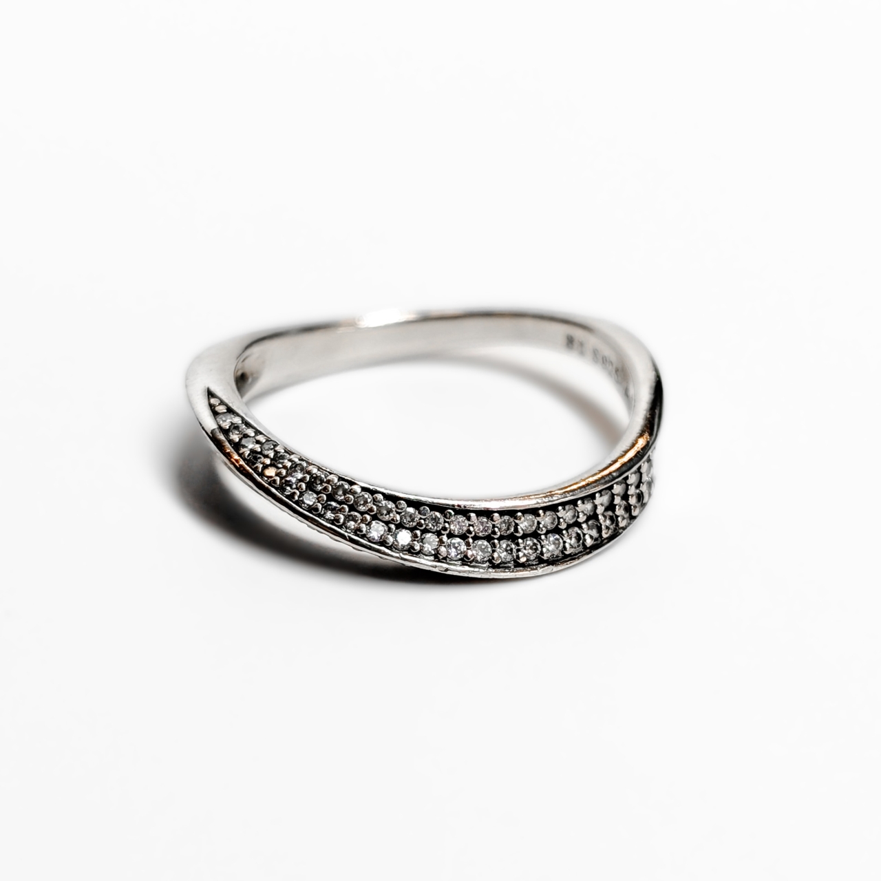 Pandora Pavé Wave Ring In Sterling Silver Size 54 (AU N) #63024