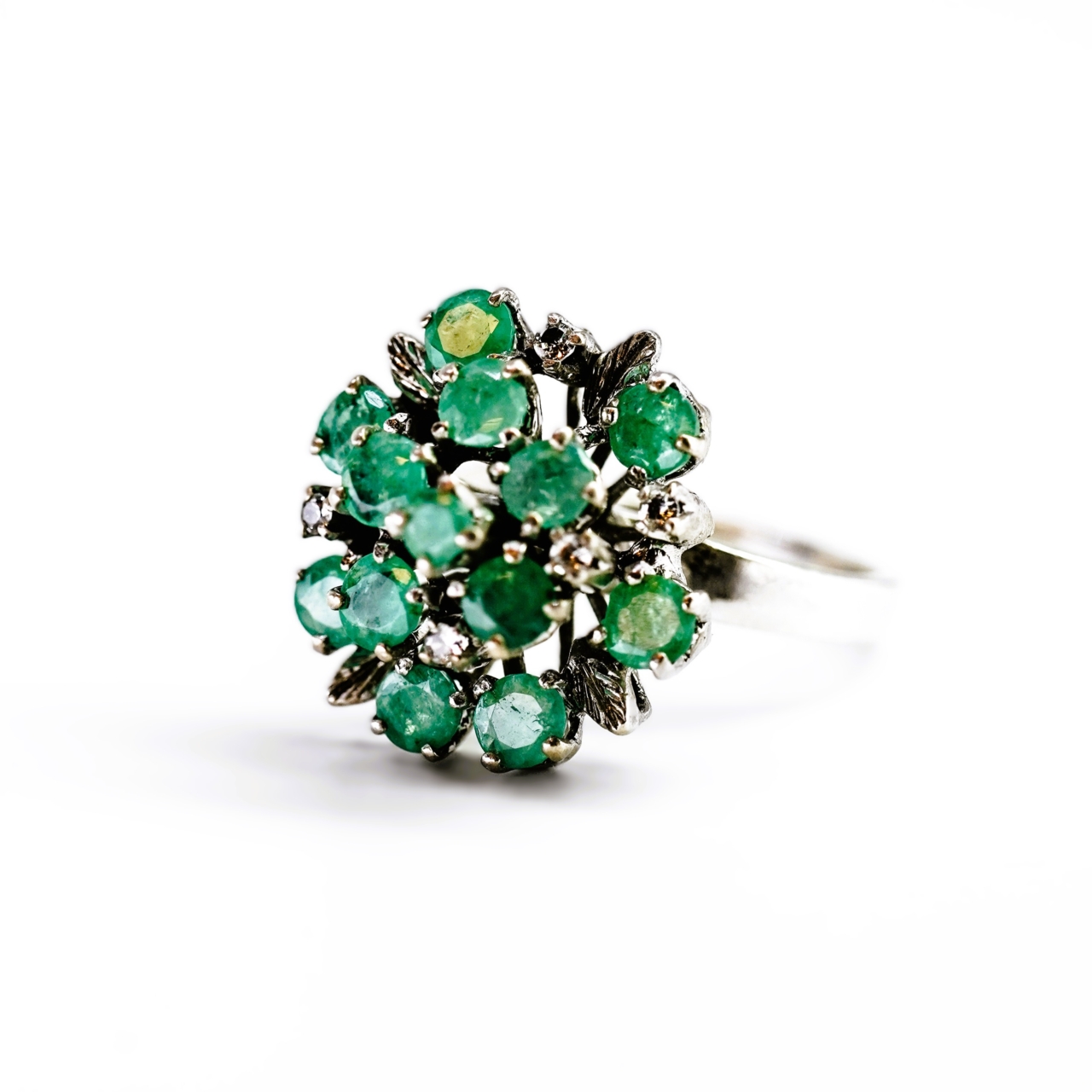Silver Emerald Cluster Ring Size L1/2 #69304