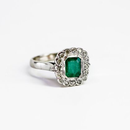 Silver Emerald and Diamond Ring #69303