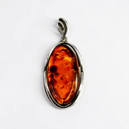 Sterling Silver 925 Natural Amber Oval Pendant 52mm #68148