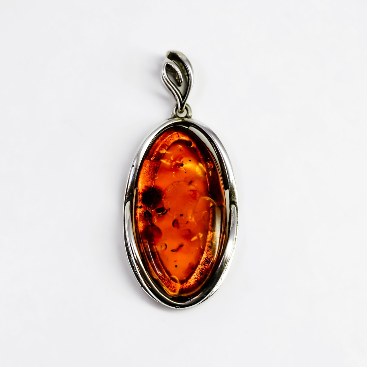 Sterling Silver 925 Natural Amber Oval Pendant 52mm #68148