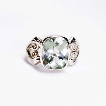 Sterling Silver Green Topaz Ring Size P #69233