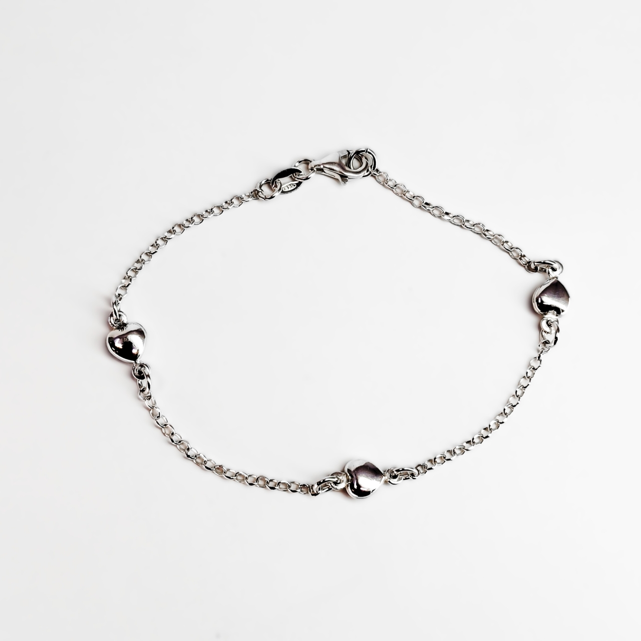 Sterling Silver Heart Link Bracelet 18cm Solid 925 #6933