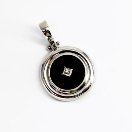Sterling Silver Onyx and Diamond enhancer Pendant #68514