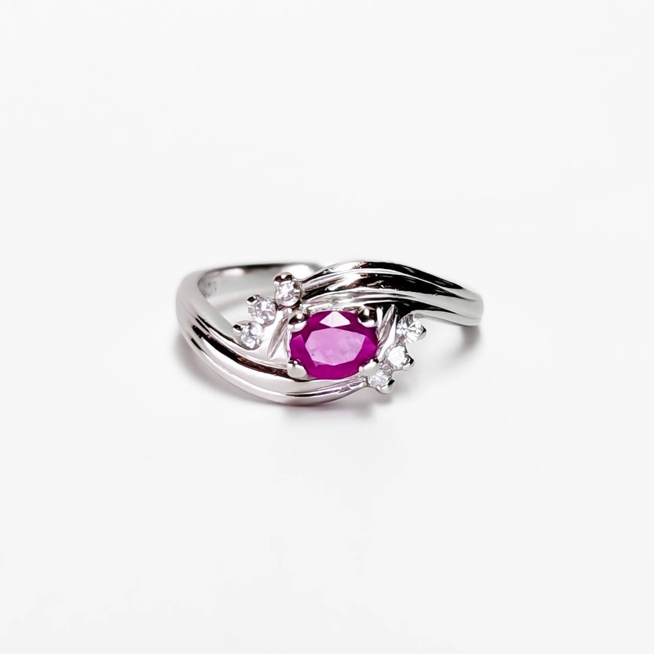 Sterling Silver Ruby & CZ Ring Size I #69217