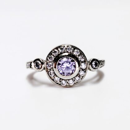 Sterling Silver White & Purple CZ Halo Ring #68197