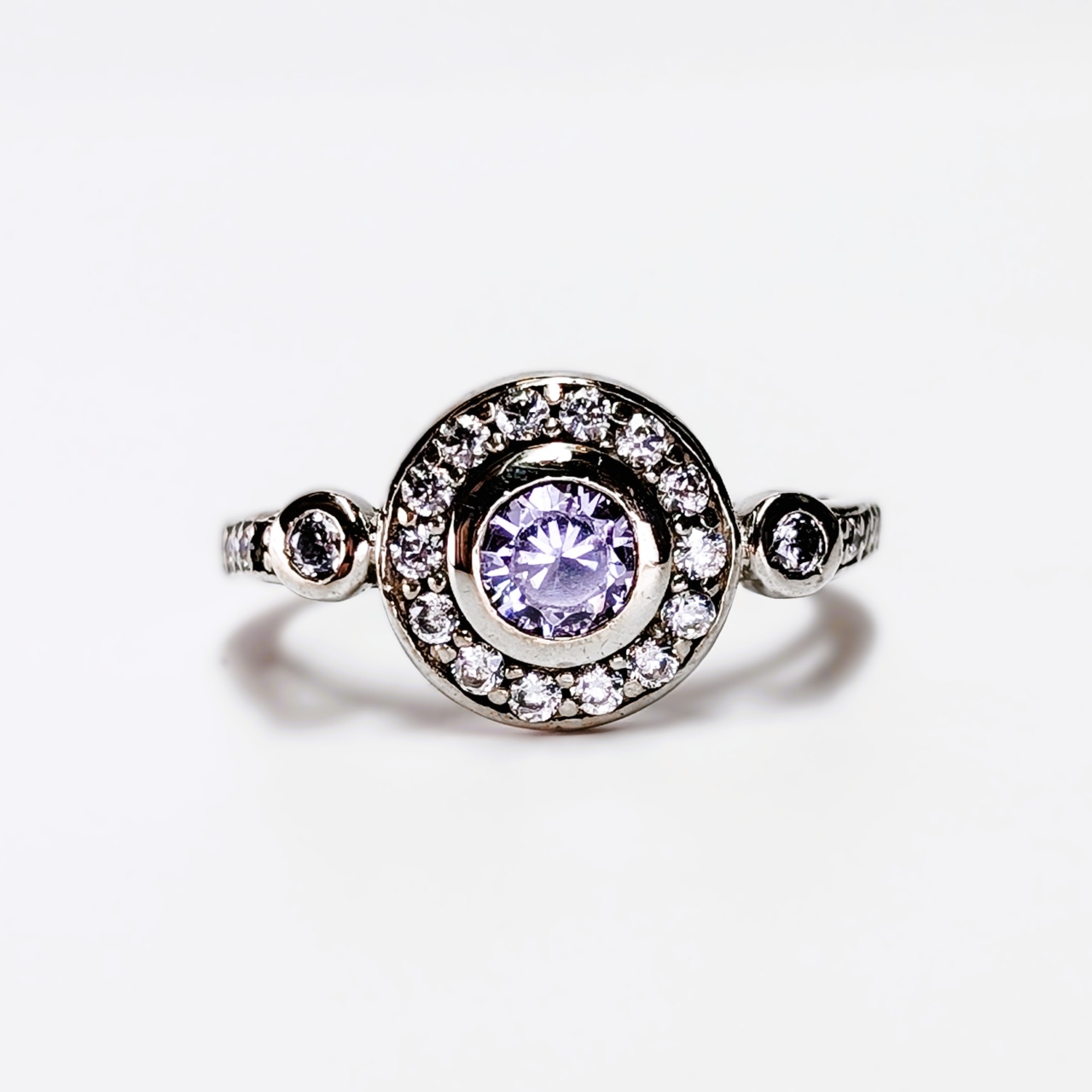 Sterling Silver White & Purple CZ Halo Ring #68197
