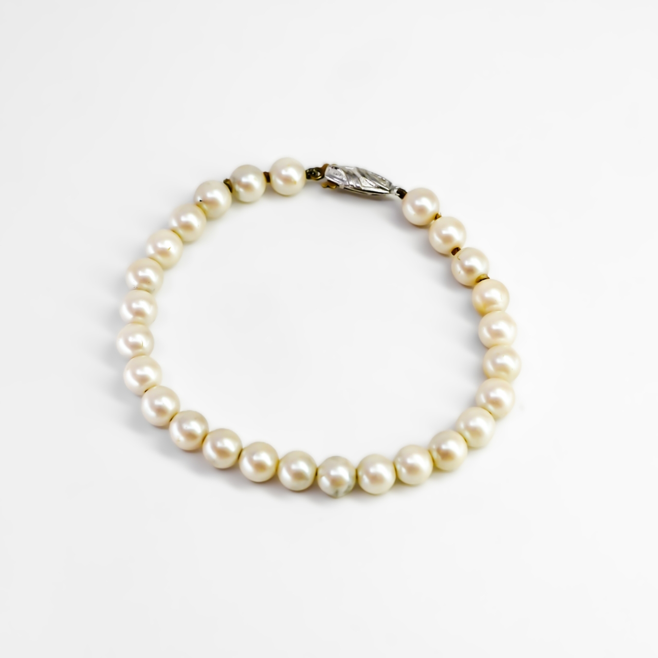 Vintage 835 Silver Pearl-Copy Bead Bracelet #69214