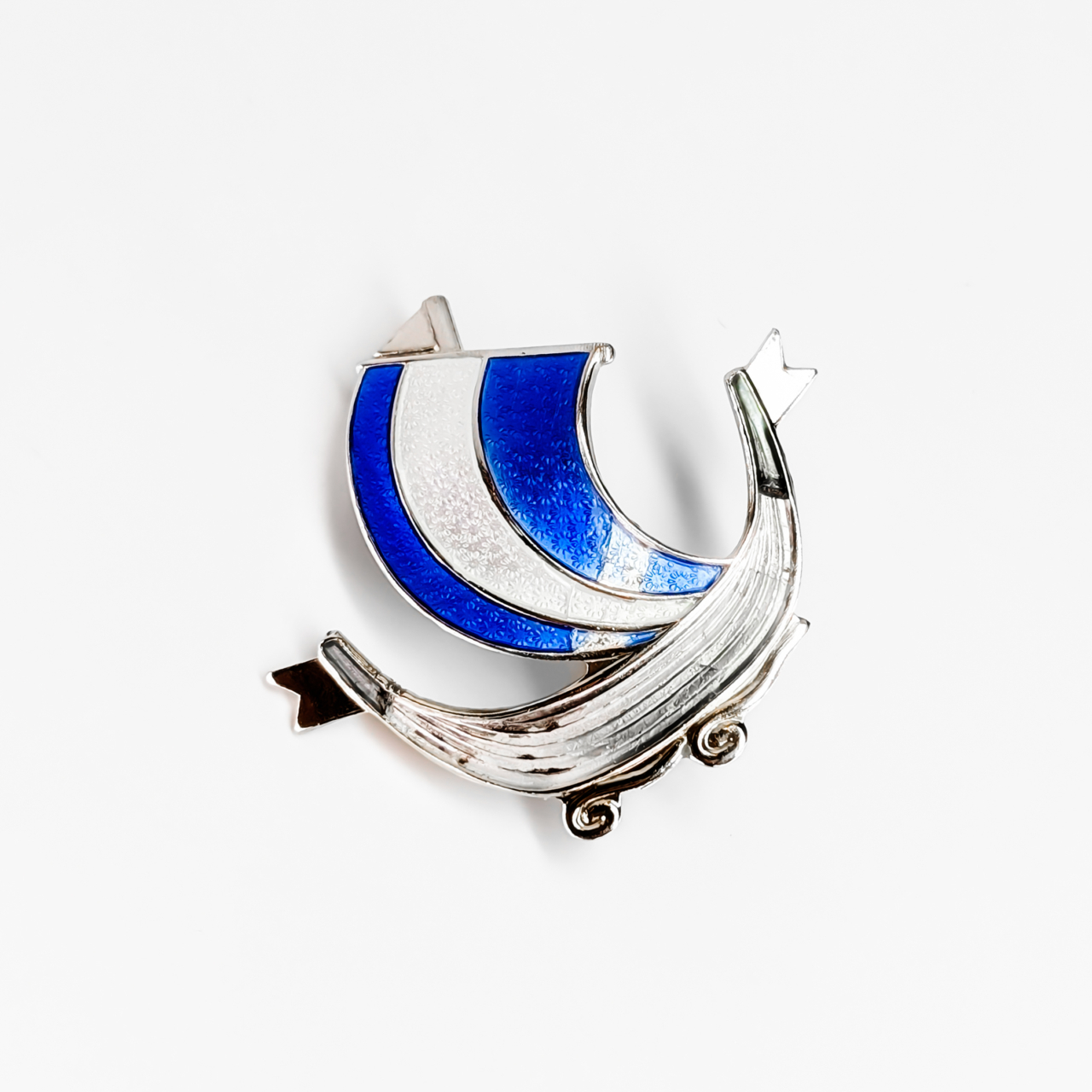 Vintage Norwegian Sterling Silver Enamel Viking Ship Brooch #69211