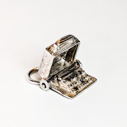 Vintage Silver Underwood Typewriter Suitcase Travel Charm #68620-13