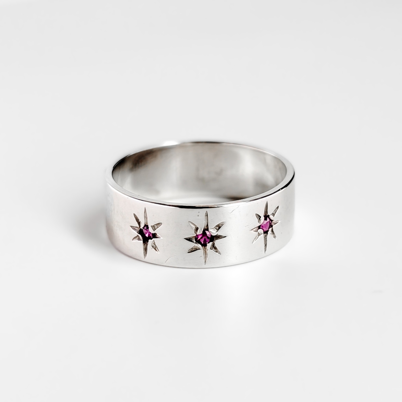 Vintage Sterling Silver Syn Ruby Ring Band Size P #69231