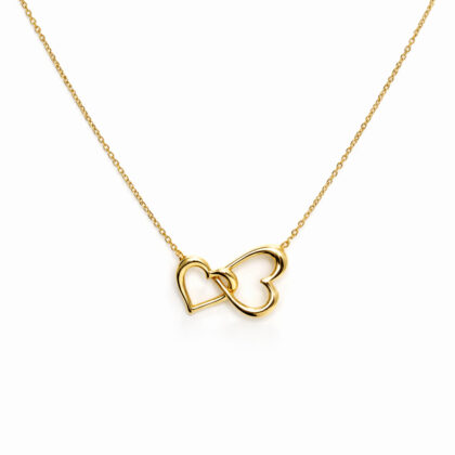 Monty's 10ct Yellow Gold Double Heart Necklace Adjustable 45 to 50cm #69587