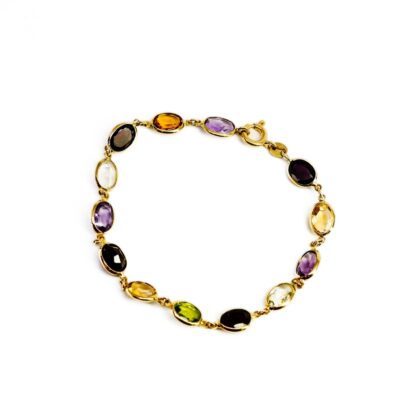 Monty's 18ct Yellow Gold Multi-Gemstone Bracelet Garnet Citrine Peridot Amethyst 18.5cm #69379