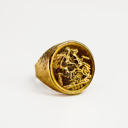 9ct Yellow Gold 22ct 1909 Full Sovereign Coin Ring Size S #69537