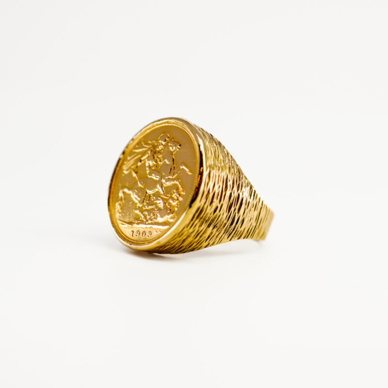 9ct Yellow Gold 22ct 1909 Full Sovereign Coin Ring Size S #69537 ...