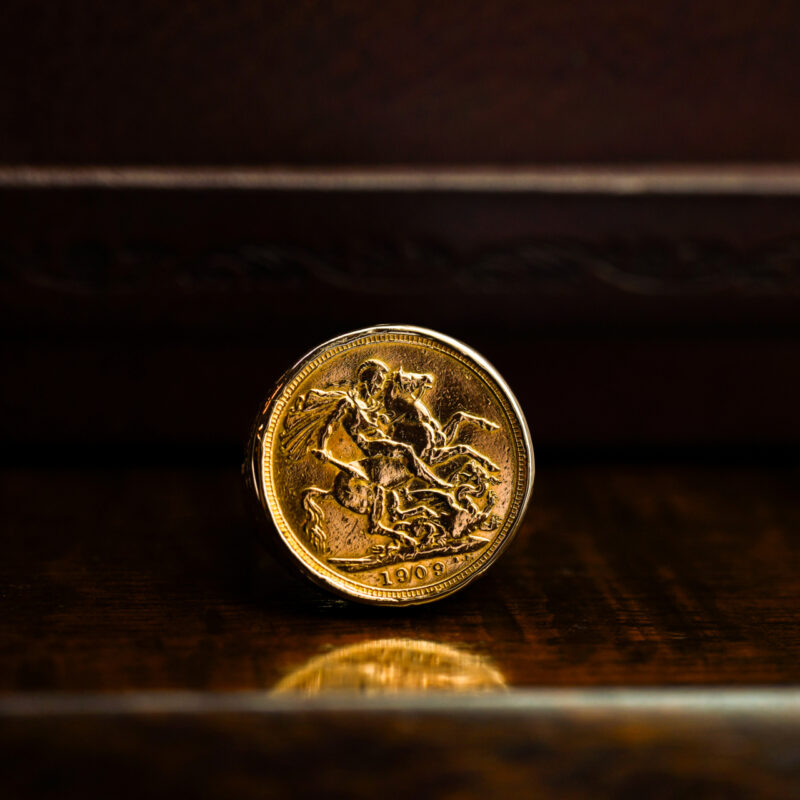 9ct Yellow Gold 22ct 1909 Full Sovereign Coin Ring Size S #69537 ...