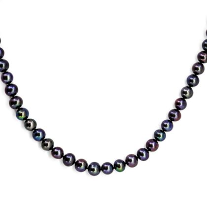 9ct Yellow Gold Black Pearl Necklace 42cm 8mm #69386