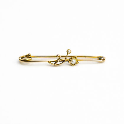 Monty's Antique 15ct Yellow Gold Pearl Safety Pin Brooch 1.4g #69408