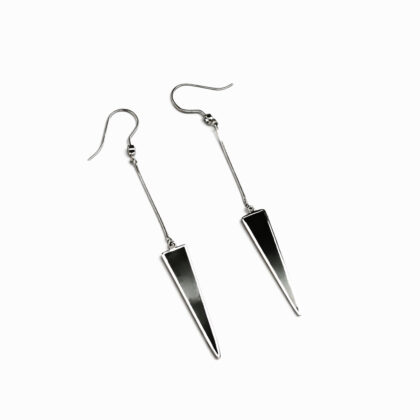 Monty's Black Enamel Triangle Drop Earrings Sterling Silver 70mm #54468