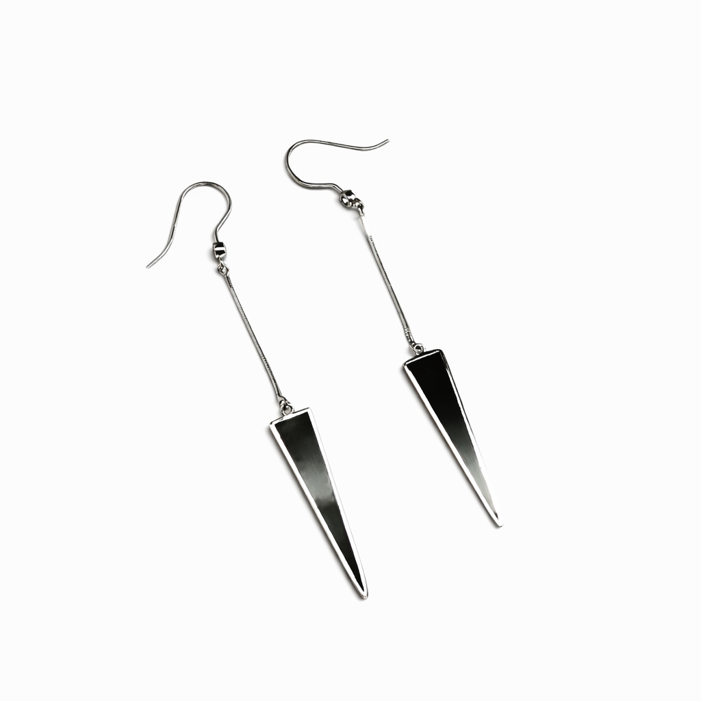 Black Enamel Triangle Drop Earrings Sterling Silver 70mm #54468