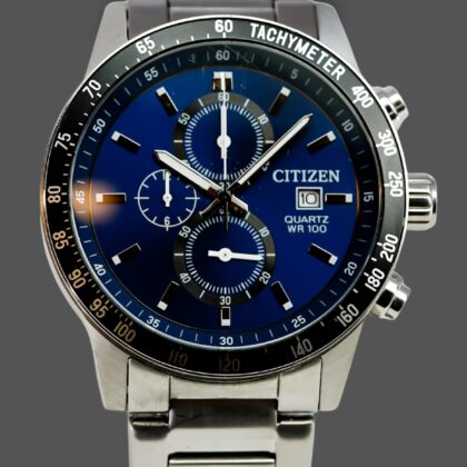 Monty's Citizen 0510-S110912 44mm Chronograph Blue Dial Watch 19cm Band S/N 462221904 #69269