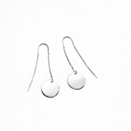 Monty's Italian Dangle Round Disc Drop Sterling Silver Thread Earrings #54465
