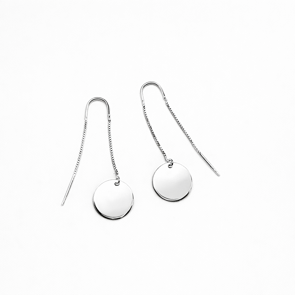 Italian Dangle Round Disc Drop Sterling Silver Thread Earrings #54465
