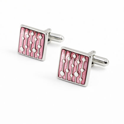 Men’s Stainless Steel And Pink Cufflinks 15.6mm Square #62656