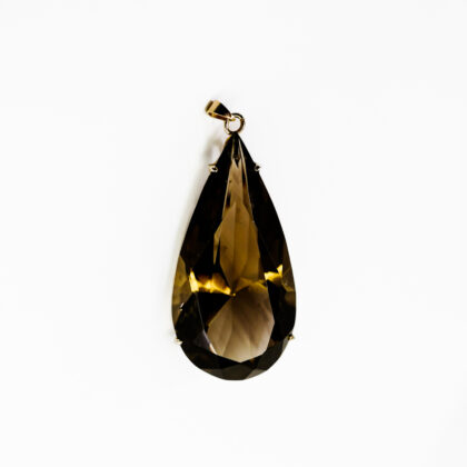 Silver Gold Plated Smokey Quartz Pendant Large Drop 50x24mm #69396
