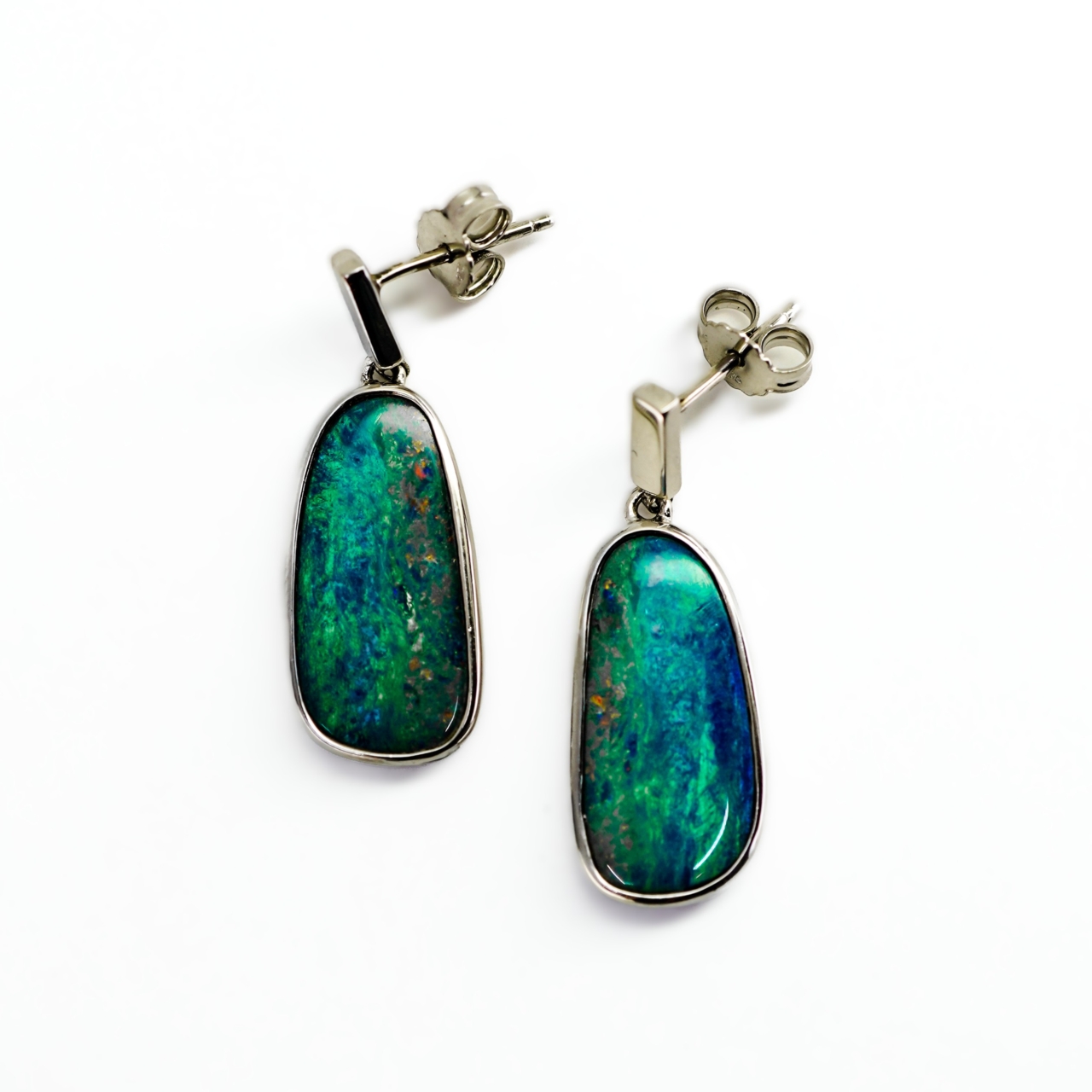 Sterling Silver Boulder Opal Drop Earrings #69528 Sterling Silver Boulder Opal Drop Earrings #69528