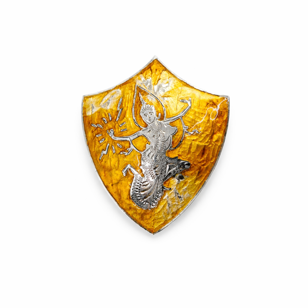 Sterling Silver Dancing Lady Shield Brooch With Orange Enamel #62203