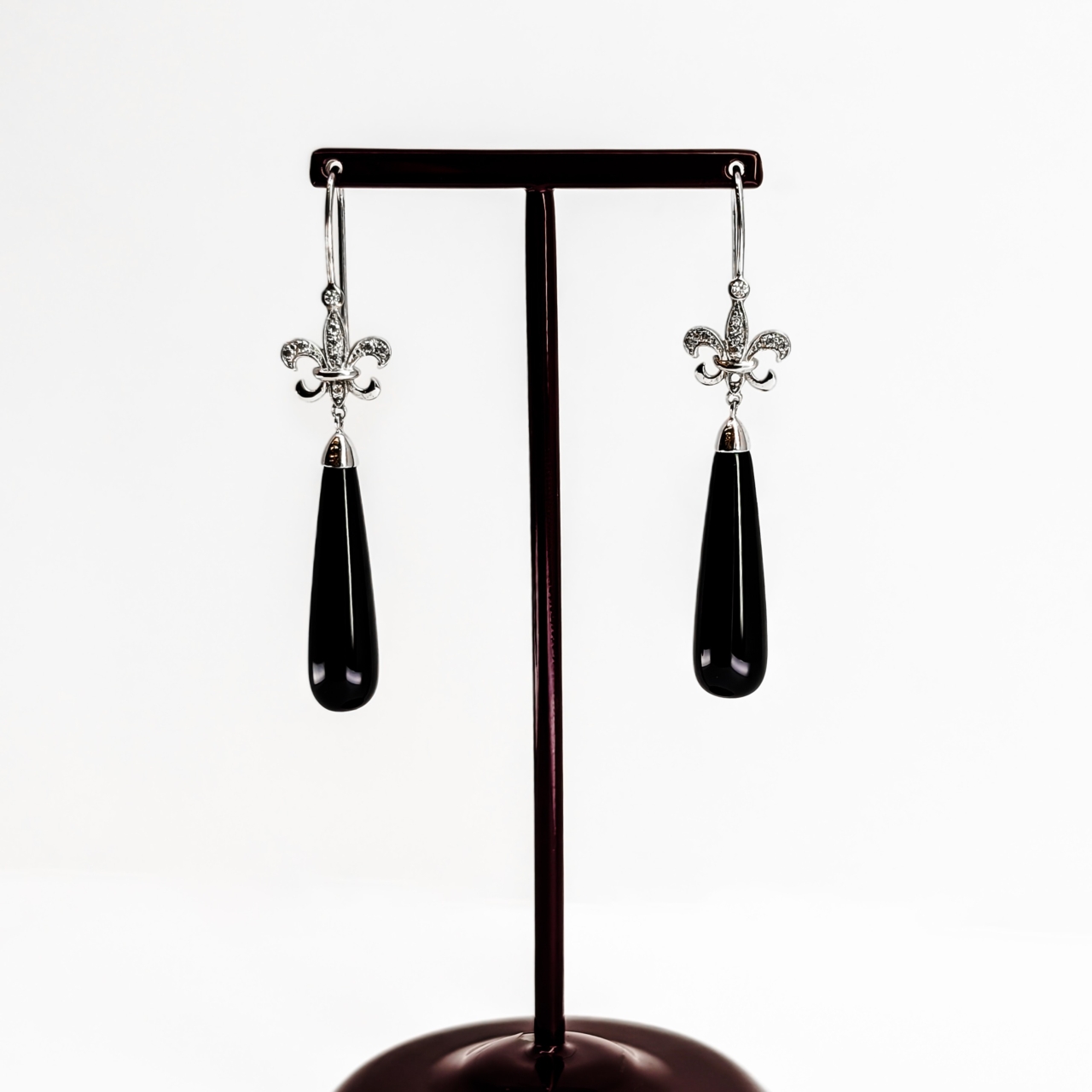 Sterling Silver Fleur de lis Onyx Drop Earrings #68519