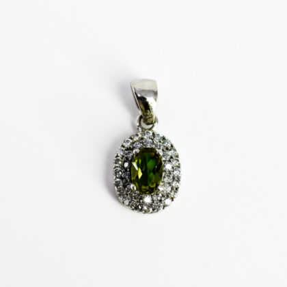 Sterling Silver Green & White CZ Oval Pendant 11x9mm #63120