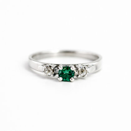 Sterling Silver Green & White CZ Trilogy Ring Size O #9635-39