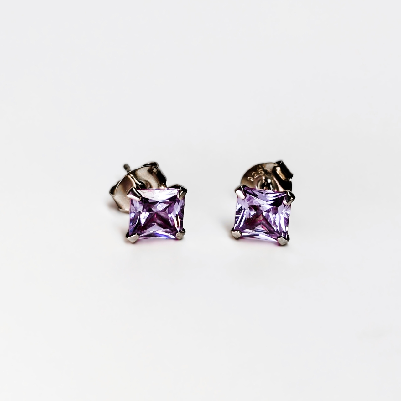 Sterling Silver Light Purple Square Stud Earrings 6mm #66708