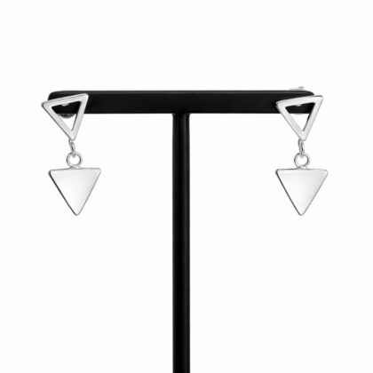 Sterling Silver Open Triangle & Disc Drop Stud Earrings #54461